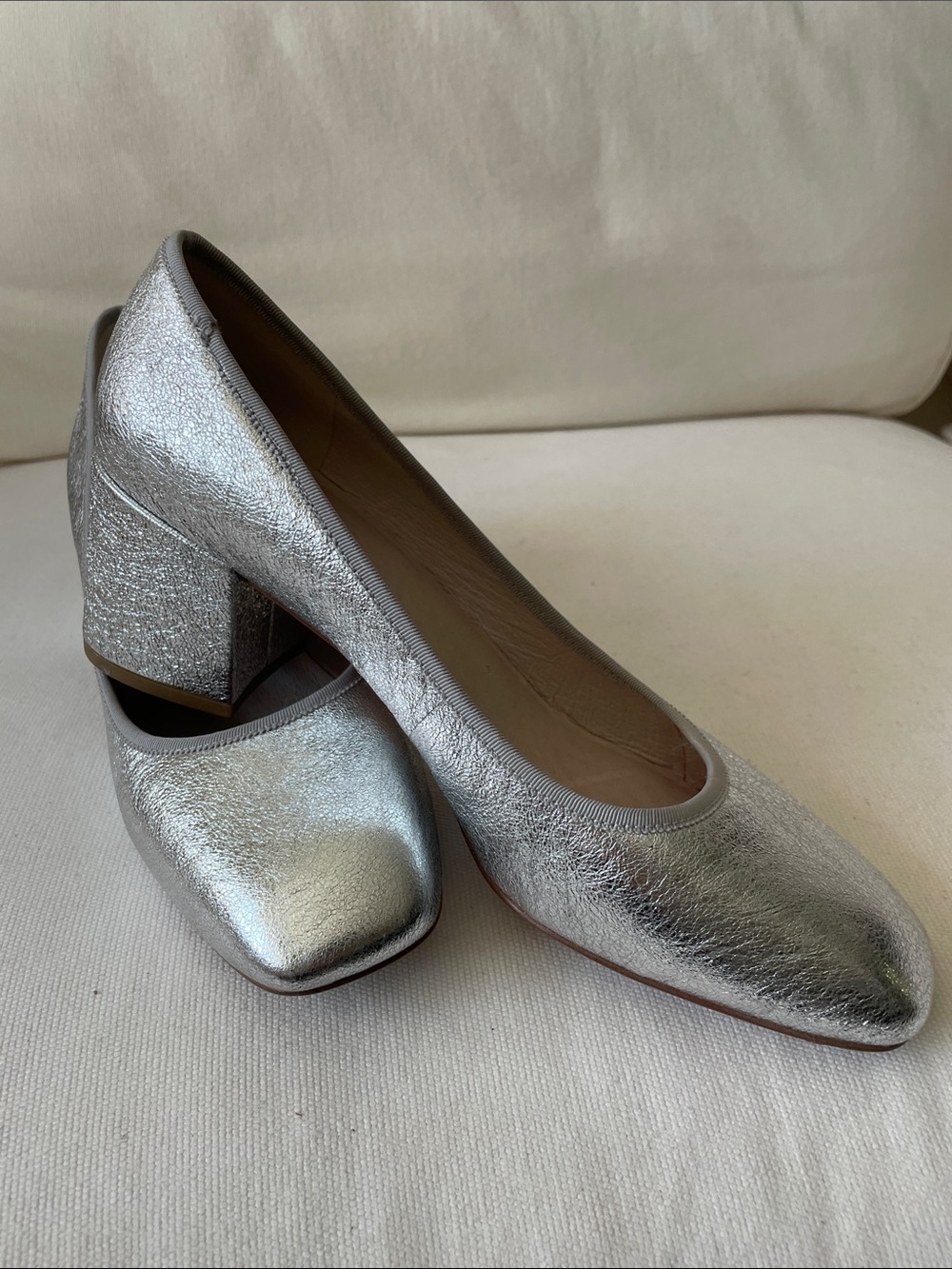 Kenneth Cole Silver Block Heel Pumps
